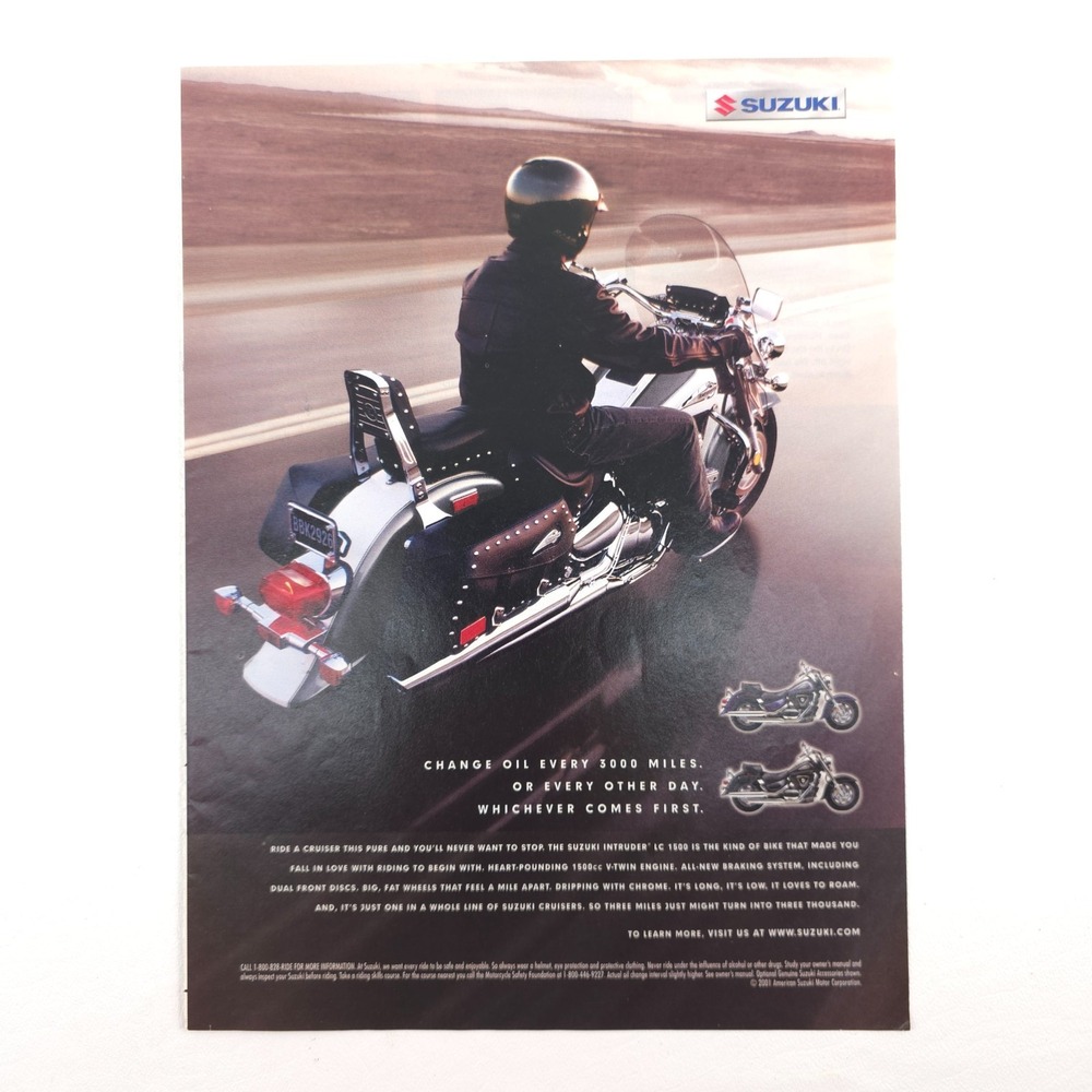 Suzuki Intruder Motorcycle Print Ad Cruiser Rider Decor Chrome Detail Photo